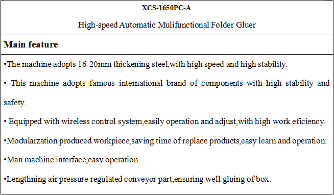 XCS-1650PC-A High-speed Automatic Folder Gluer